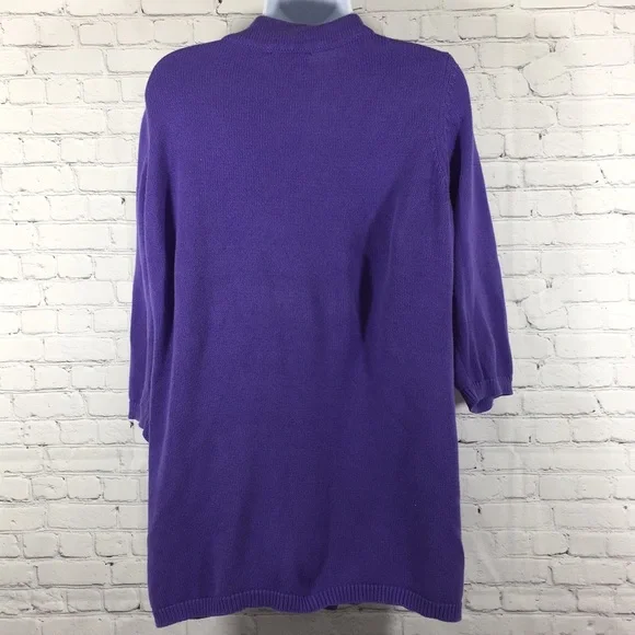 D & Co Sweater Women Size L Purple Open Large Button Mixed Design 100% Cotton - Picture 3 of 7